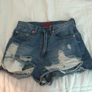 distressed denim shorts